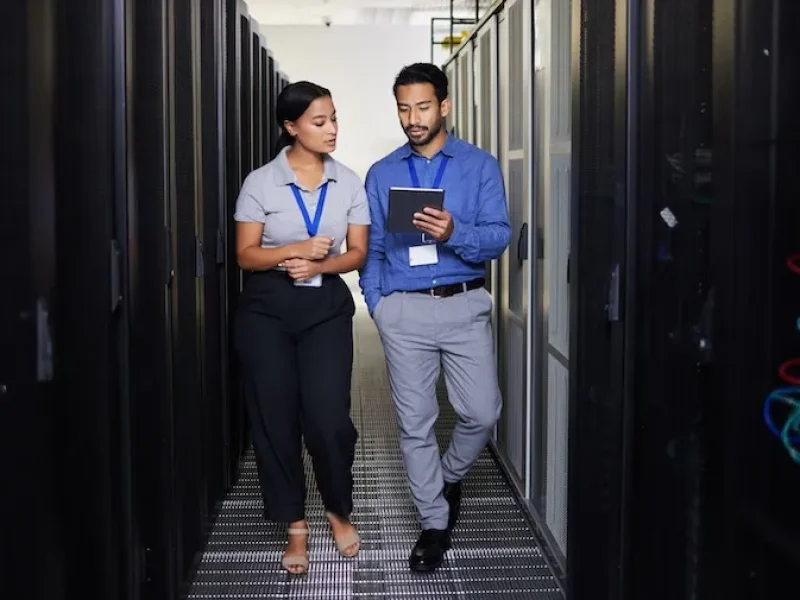 people-server-room-and-teamwork-on-tablet-cybers